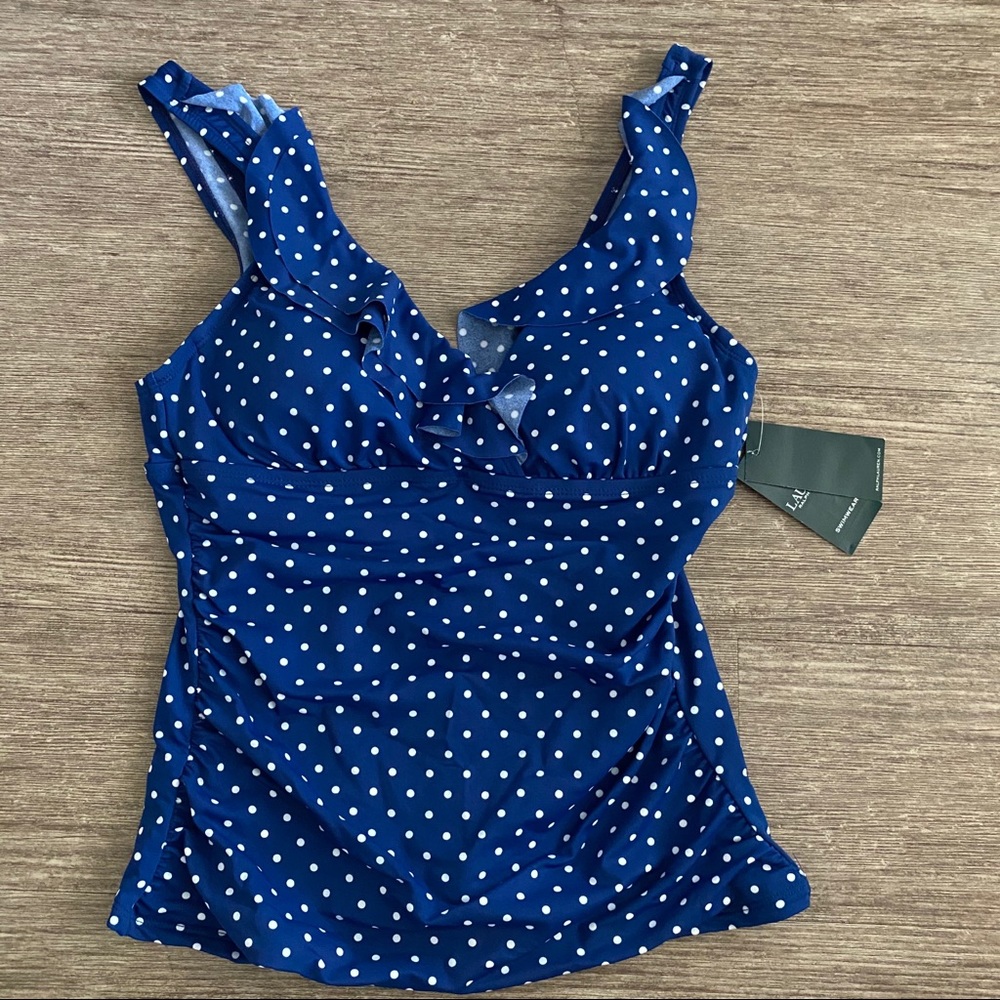 Ralph Lauren Polka Dot Ruffle Tankini Top